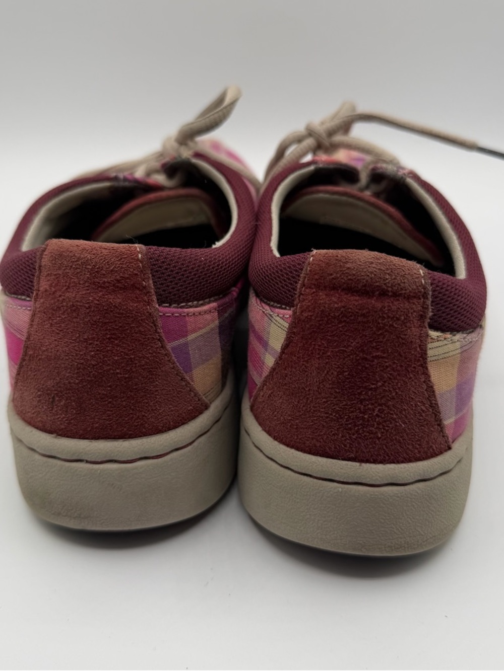 Dansko Plaid Canvas Sneakers Womens 39 8.5 Pink Burgundy Comfort Lace Up - Picture 4 of 9
